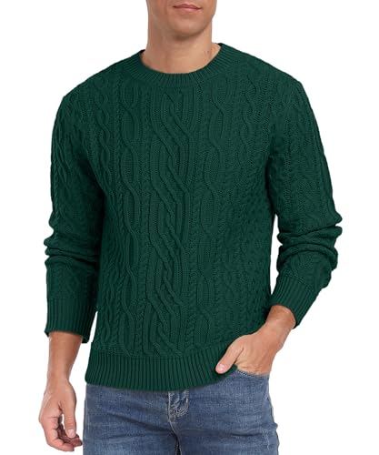 Askdeer Men's Cable Knit Pullover Sweater Long Sleeve Crew Neck Knit Sweater Soft Casual Sweaters with Ribbing Edge