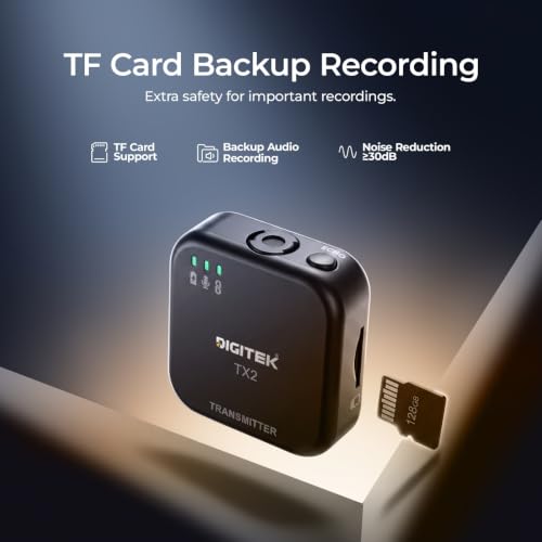 Image of Digitek DWM 122 Wireless Microphone System with Audio Monitoring, TF Card Support, Type C & LTC Connector, 80M Range, 4.5Hr Run Time, Record with Smartphone & DSLR for Vlogging, Interviews & Podcast