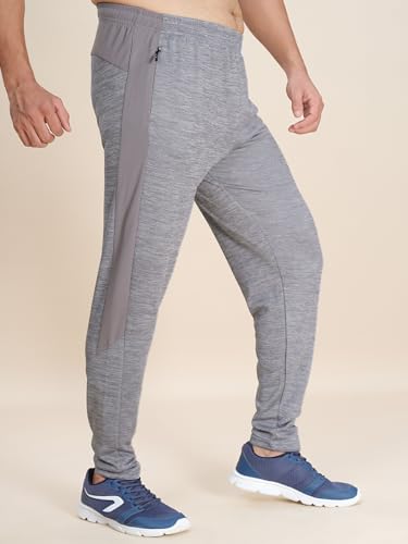 Image of TECHNOSPORT Men's Melange Slim Fit Techno Dry Trackpants Drawstring 2-Pocket Polyester Joggers for Gym Running Workout UPF50+ Anti Odour