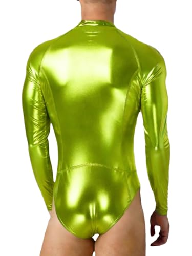 Manga larga y brillo metálico en el unitard de baile disco para hombre de corte alto 2
