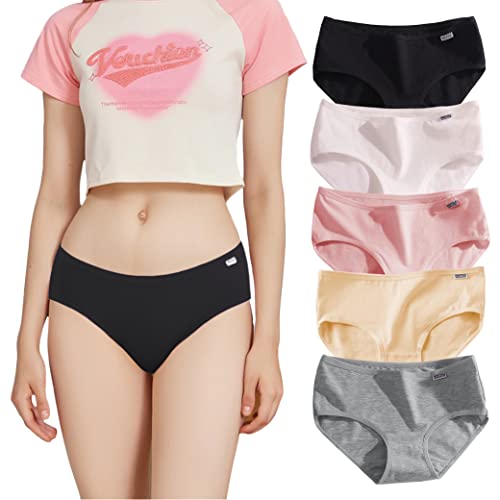 Kiench Teens Underwear Girls' Cotton Hipster Panties Basic Briefs 5 Pack