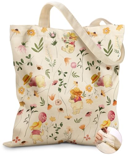 Miss Adola Canvas Tote Bag for Women – Aesthetic Canvas Bag with Zipper Cute Stylish Reusable Shoulder Totes for Shopping Work Daily Vacation, Floral Weini
