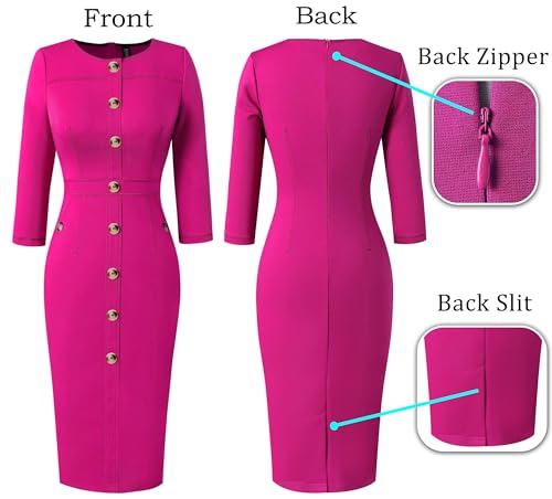 VFSHOW Womens Buttons Front Patchwork Work Business Office Bodycon Pencil Dress Professional Career Slim Fitted Sheath Dress4