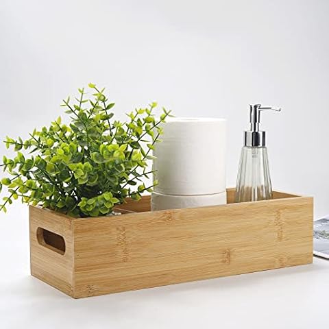 Bamboo Bathroom Tray, Wood Toilet Storage Basket, Wooden Bathroom Basket for Toilet Tank / Counter Cover