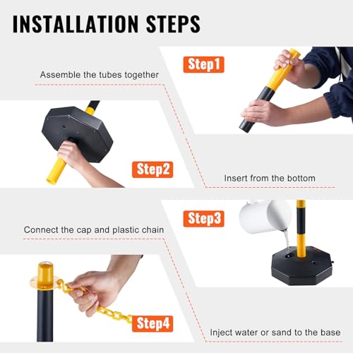 VEVOR Verkehrshütchen Verkehr Absperrpfosten 4 Stk. 285x285 mm Warnkegel Verkehrsleitkegel Warnleitkegel mit Ketten, Leitpfostenkegel Straßensperrpfosten Gelb & Schwarz Wasser- und Sandeinspritzung