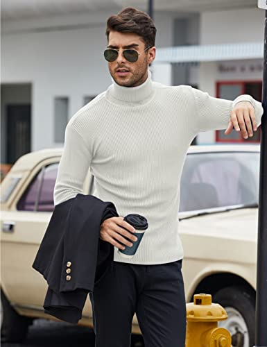 Pull en tricot côtelé ajusté blanc anti-froid pour homme - 2