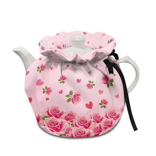 Image of Valentine Teapot Cozy for Teapot Heart Tea Pots Cozy for Keeping Warm Portable Easy to Clean Coffee Pot Cozy Polyester for Hotel Thicken Kettle Dust Cover for Kitchen