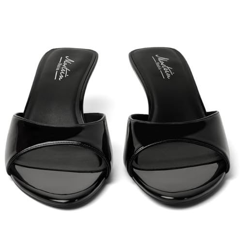 Image of Mostrin Kitten Heels for Women Pointed Toe Vintage Mules Heels Sexy Slip on Stiletto Backless Sandals for Party Wedding Daily
