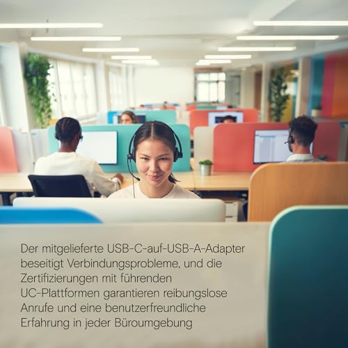 EPOS Impact 100 UC Stereo USB-C+A Headset mit Mikrofon, Universal Communications, Ger&auml;uschunterdr&uuml;ckung, Leichtgewicht, USB-Adapter, UC Professionell Kopfh&ouml;rer, Ohrpolster weich, Schwarz