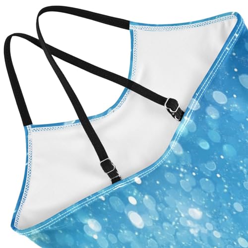 Pigsaly Girls One Piece Swimsuits Light Sky Blue Gradient Glitter Kids Cross Back Swimwear Beach Sport Bathing Suit 3T4