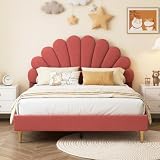 Doppelbett, gepolstert, 140 x 200, Kinderbett, Kopfteil, Blumen-Muschel