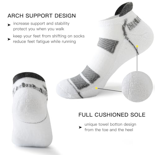 JOYNÉE 10 Pairs Mens ankle running socks mens athletic low cut socks with Tab,White,Sock Size:13-154