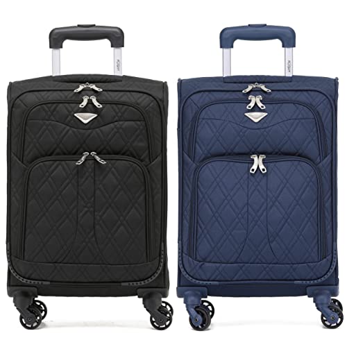 Flight Knight Set of 2 Lightweight 4 Wheel 800D Soft Case Quilted Suitcase Robust Anti Crack Cabin Carry On Hand Luggage Approved for Over 100 Airlines Including easyJet, BA & Many More!