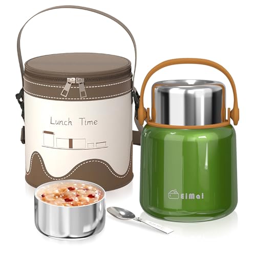 Euakee Termo para Comida 860 ml, Acero Inoxidable Doble Aislado con Cuchara, Recipiente Térmico para Comida, Fiambrera Termica Infantil y Adultos, Mantiene la Comida Caliente y Fría -Sin BPA (Verde)