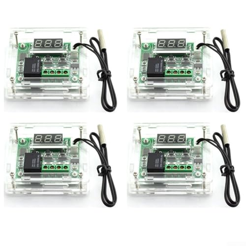 Colección de cuatro termostatos digitales LED compatibles con el controlador W1209 con sensores resistentes al agua (LED rojo)