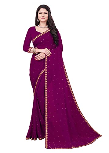 Image of Fashion Day Soft Georgette Embroidery Lace Border Stone Work Saree for Women with Unstitched Blouse Piece