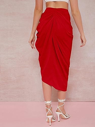 Women’s Summer Flowy Skirt Dress Ruched Slit Solid Midi Skirt2