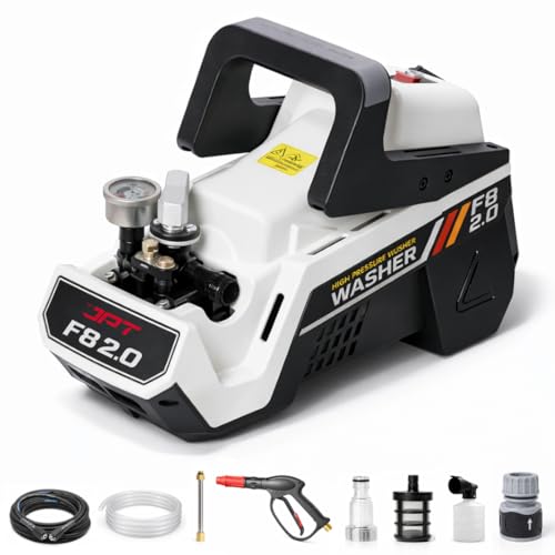 JPT F8 2.0 3500 PSI Electric Pressure Washer – 2500W 100% Copper Motor, 10 L/min High Flow, Portable Car & Home Power Washer with Total Stop System