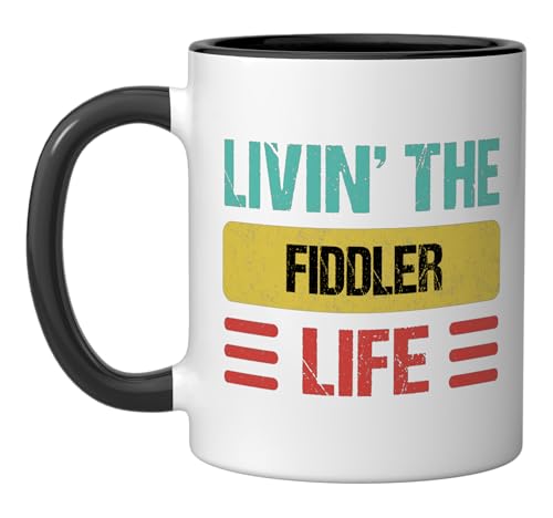Taza de cerámica Fiddler 11 onzas negra/blanca miniatura 1