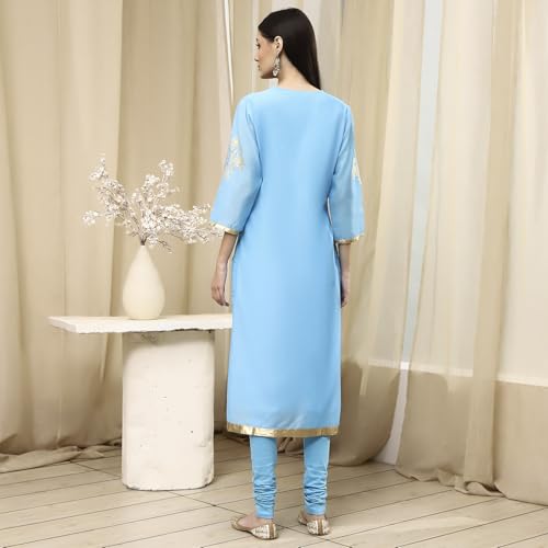 Image of BIBA Women Poly Chanderi Straight Printed Suit Set
