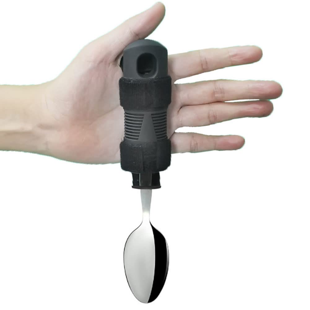 Adaptive Fork and Spoon Kit for Hand Tremors - Bendable Cutlery with Hand Belt Curved, Adaptive Utensils for Eating for Elderly, Arthritis & Handicap