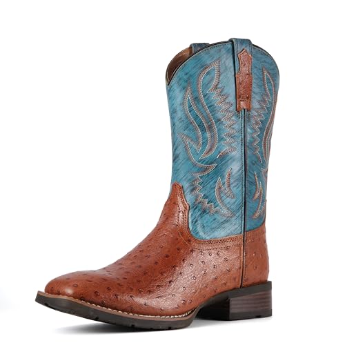 Image of SUREWAY Cowboy Boots For Men - Mens Square Toe Western Boot,Oil /Slip Resistant,Durable Fashionable Classic Pull on 10 Inch Boots Mid Calf Wellington Boots