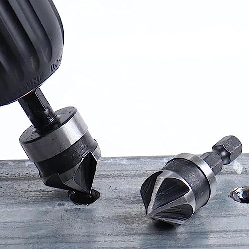Treki 3PCS Fraises à Chanfreiner 90 Degrés 5 Flûte Conique à Noyer 12mm/16mm/19mm 1/4" Hex Foret Fraisage en Acier au Carbone pour Coupe de Chanfreinage de Bois – vue 4