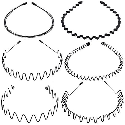 tao pipe 6 PCS Metal Headband Black Hair Hoop Spring Wave Hairband Multi-Style Unisex Flexible Headbands Accessories for Women Men Cover