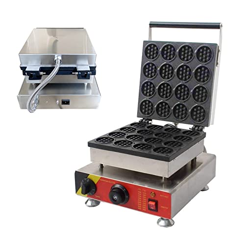 INTBUYING Commercial Electric Mini Round Cake Waffle Maker, Stainless Steel Body with Nonstick Coating Baker Making Machine 16 Holes 110V 0-572 Fahrenheit