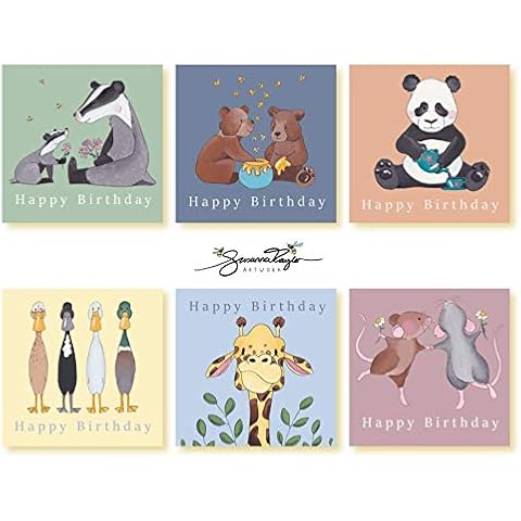 Premium Mixed Pack 12 “Firm Friends” Cards Blank Inside with Kraft Envelopes (Happy Birthday 12Pk) Cover