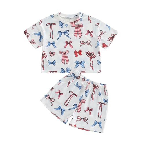 JLKGICF 4th Of July Baby Girl Outfit Star Print T-Shirts Tops Elastic Waist Shorts Toddler girls Fourth Of July Clothes (MULTI, 3-4T)