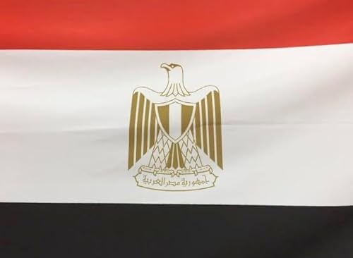 Egypt National Flag with Eagle of Saladin Emblem | Red White Black Stripes, Eagle of Saladin Crest, National Symbol, Country Flag, Indoor & Outdoor Use