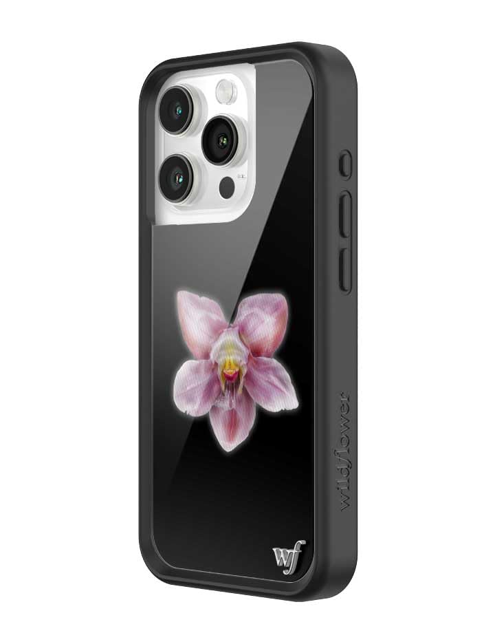 Coque iPhone 15 Pro Wildflower Orchidée protection florale noire violette