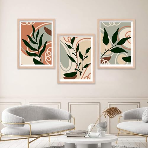 Image of kotart Nature Modern Framed Wall Art for Decoration - Boho Wall Art for Living Room, Bedroom - Big Size Painting Set of 3 (Art 6, 13x17 inch)