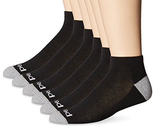 PEDS Men's 6 Pack Cushion Low Cut Socks with Coolmax, Black/Light Grey Heather, Sock Size:10-13/Shoe Size: 6-12