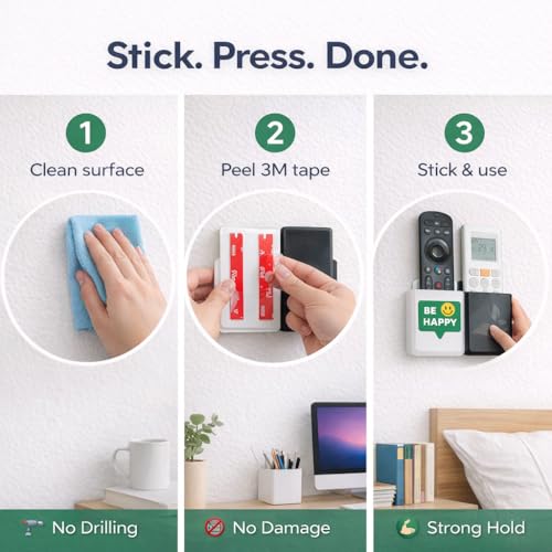 Image of Rainbow Dots Dual Color Remote Holder for Wall - | Universal AC, TV, DTH,Fire TV Stick Remote Organizer | No Drill 3M Mount | ABS Plastic | Made in India (Be Happy)