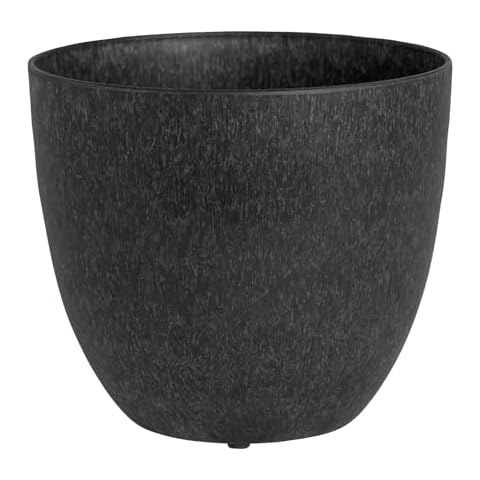 Root & Vessel Bola Round Planter, Self-Watering Outdoor & Indoor Planters, Shimmery Metallic Finish, Eco-Friendly Stone & Plastic Material, Onyx Black, 7" Cover