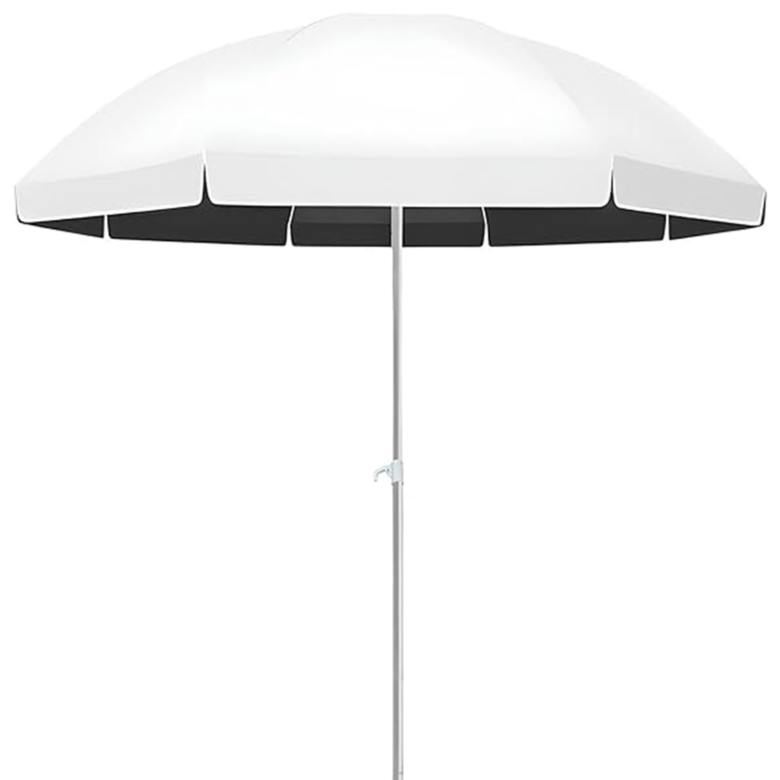 Okrągły Parasol Ogrodowy 5,9/7,2/7,9 Stopy, Przenośny Parasol Tarasowy Z Regulowaną Wysokością, Parasol Plażowy Z 8 Żebrami I Czarną Powłoką,White-180cm/5.9ft