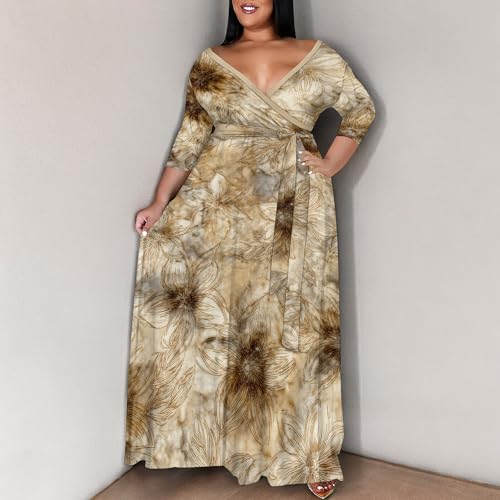 Image of SUZONANA Women's Plus Size Maxi Dresses Casual Loose Short Sleeve Long Maxi Dress with Belt Wedding