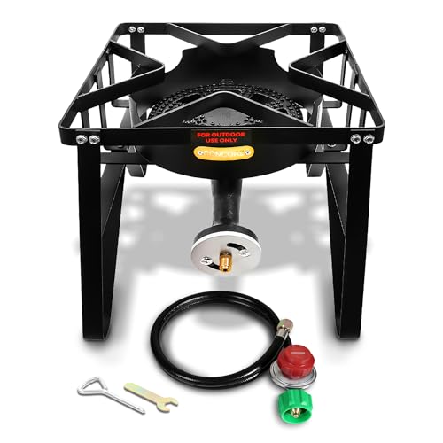 Concord Deluxe Banjo Single Propane Burner, 200,000 BTU Portable Outdoor Stove for Camping Cooking/Home Brewing/Making Sauces, 16” Square