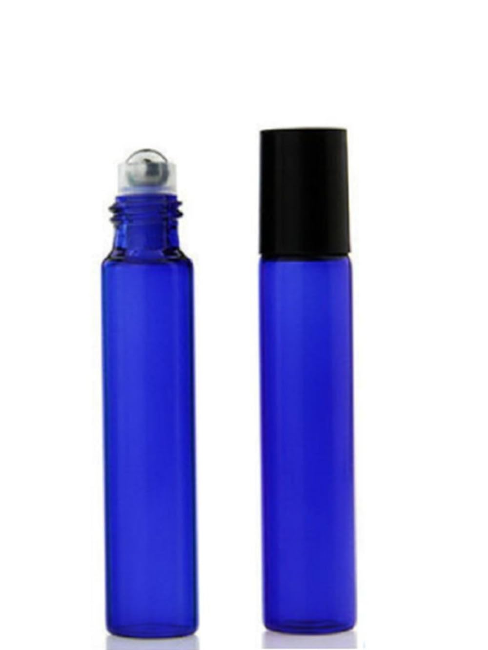 CMJ™ 2 x 10ml Cobalt Blue Roller Ball Empty Bottles Essental Oils Metal Roller Ball Roll On BLACK Lid UK SELLER