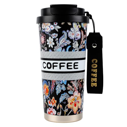 EACHPT Taza Termo Cafe para Llevar,Taza de Viaje de café con Aislamiento de 500ml,Acero inoxidable de doble pared,a Prueba de Fugas y sin BPA,Taza de viaje de taza de café Portátil con Pajita oculta