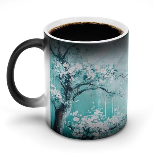 白い花で覆われた木の油絵マグカップ 変色カップ 魅力的な花 イラストアート コーヒーカップ 高級 おしゃれ 人気 誕生日プレゼント ギフト 贈り物 彼女 妻 友人 家族 愛する人への素敵なプレゼント バレンタインデー 結婚記念日 プレゼント 350ml