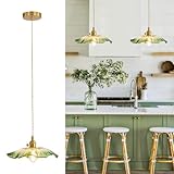 GloMuse Pendant Light Kitchen Island Glass Hanging Light Fixture Folwer Light Pendant Lights Modern Lighting for Bedroom Kitchen Hallway Bathroom Light Green Sunflower