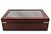 The Bamboo Leaf Wooden Tea Box Storage Chest, 8 Compartments w/Glass Window (Cherrywood)
