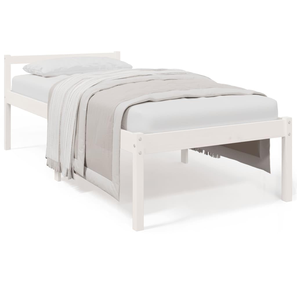 Massivholz Kiefer Seniorengerecht 45 cm Sitzhöhe Stauraum Weiß 75x190 cm | Seniorenbett Weiß 75x190 cm Massivholz Kiefer Bettgestell mit Kopfteil Hohes Bett für Senioren mit Stauraum