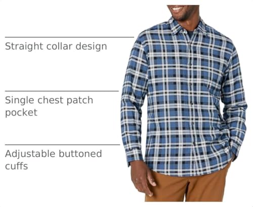 Image of Amazon Essentials Men's Regular Fit Long-Sleeve Flannel Shirt, Soft Brushed Cotton, Lightweight yet Warm