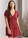 ALTAR'D STATE Women's Short Sleeve Dress, V-Neck Casual Summer and Fall Short Length, Burgundy Dress, Extra Large