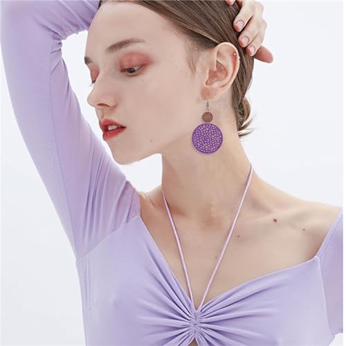 MALOYANVE Boho Wooden Earrings for Women Bohemian African Round Geometric Wood Earrings Vintage Hollow Out Circle Earrings Handmade Lightweight Dangle Drop Statement Wooden Earrings Jewelry Gifts4