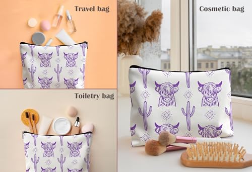 Image of Cow Makeup Bag - Leather Cowgirl Stuff, Western Gifts For Women, Multifunctional Makeup Bag